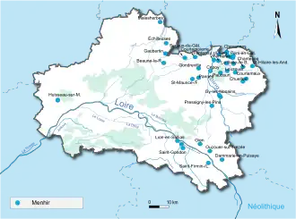 Carte de localisation des menhirs dans la Loiret