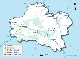 Carte de localisation des sépultures néolithiques dans le département du Loiret