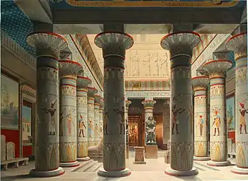 Salle d'égyptologie du musée : la cour égyptienne dans son état d'origine. Celle-ci n'existe plus aujourd'hui.