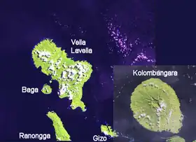 Photo satellite avec l'île de Ranongga partiellement visible en bas de l'image
