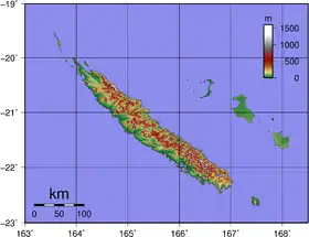 Carte du relief de la Nouvelle-Calédonie
