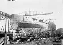 The hull of a ship near completion