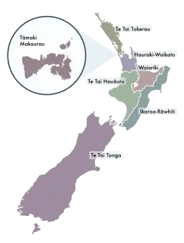 carte des sept secteurs d'électorat Māoris