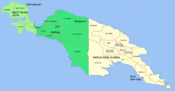 La frontière partageant l'île de Nouvelle-Guinée en deux.