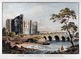 Château de Newark et le pont de pierre (aquarelle, vers 1812).