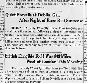 Couverture médiatique de l'émeute de Dublin en Géorgie en 1919