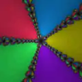 Fractale de Newton pour le polynôme p(z) = z5 -1,  colorée par racine atteinte.