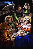 La Nativité, détail du vitrail de Nicolas Lorin.