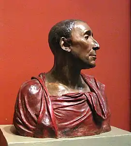 Niccolo da Uzzano, attribué à Donatello, années 1430. Terre cuite peinte, (échelle 1/1). Musée national du Bargello.