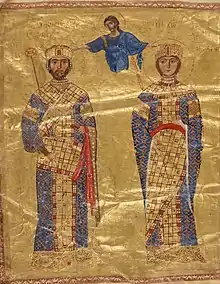 Page d'un manuscrit représentant un homme et une femme de face