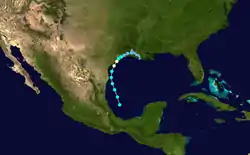 Trajectoire et intensités de Nicholas.