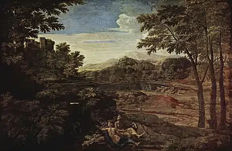 Paysage aux deux nymphes, huile sur toile, Nicolas Poussin (vers 1658)
