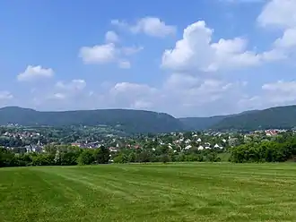 La ville vue au pied des Vosges du Nord.