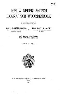 Image illustrative de l’article Nieuw Nederlandsch Biografisch Woordenboek