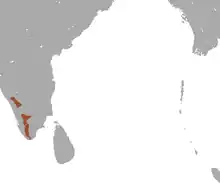  carte avec deux petites zones allongées à l'extrême sud sud ouest de l'Inde