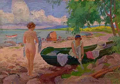 Sur la plage (vers 1910), localisation inconnue.