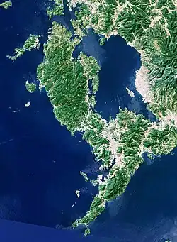 Image satellite de la baie d'Ōmura.