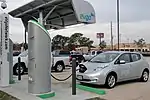 Nissan Leaf recharging in Houston, Texas