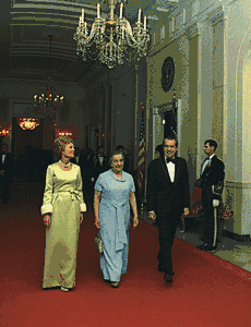 Richard et Pat Nixon avec la Première ministre israélienne Golda Meir, 1973.