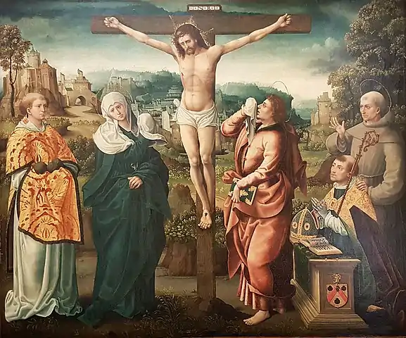 Le Calvaire avec François Poncher en prière.Musée de la Renaissance, Écouen