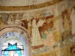 Absidiole nord : Fresque de la vie de saint Laurent : saint Laurent baptise un soldat.