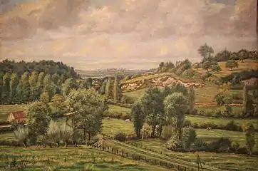 La ligne de chemin de fer Nogent-Courtalain vue depuis la vallée de la Ronne, 1916.