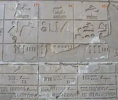  photo d'une liste écrite en hiéroglyphe