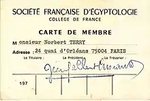 Carte de membre - Société Française d'égyptologie