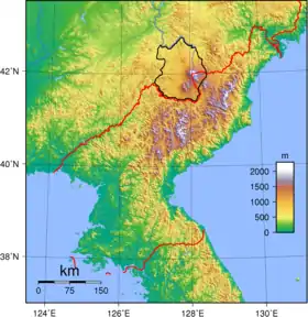 Carte de localisation du massif du Changbai.