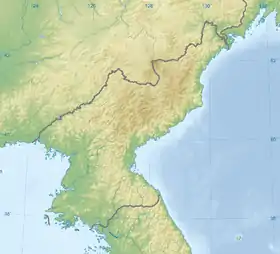 Carte centrée sur la Corée du Nord. La frontière avec la Chine se situe au nord du pays.