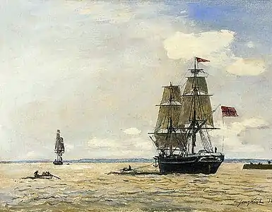 Navire norvégien sortant du port de Honfleur (1865).