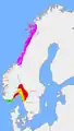 Carte : la Norvège vers 810-820 à la mort de Gudrød Veidekonges