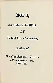 Facsimilé. Stevenson décrit comme "Author of The Blue Scalper, Travel with a Donkey, etc.