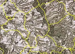 Extrait de la carte de César-François Cassini représentant le territoire de Nouans-les-Fontaines dans la seconde moitié du XVIIIe siècle.