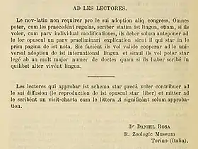 Exemple de nov latin, un précurseur du latino mis au point en 1890 par Daniele Rosa.