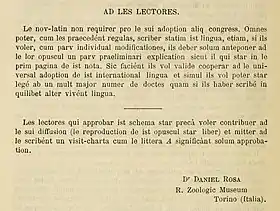 Extrait de l'opuscule original de Daniele Rosa sur le nov latin, 1890.