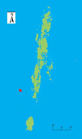 îles Andaman, avec l'île de North Sentinel en rouge.