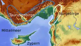 Carte situant les monts Taurus et les monts Nur.