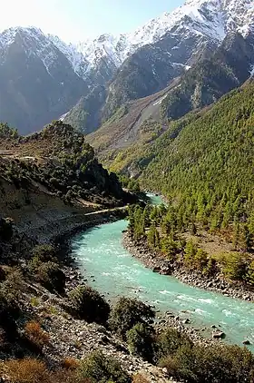 Rivière Nyang principal affluent du Parlung Tsanpo près de Gongbogyamda (Tibet).