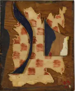 Sans titre (Les échecs). Kurt Schwitters, 1941. Huile, papier et bois sur contreplaqué : 29,2 × 24,1 cm.