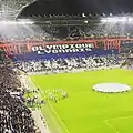 Tifo du Virage Nord lors du match OL-RB Leipzig en Ligue des champions le 10 décembre 2019.