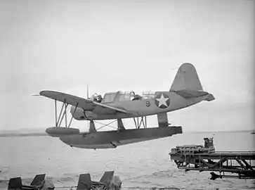 Un OS2U catapulté depuis l'USS Souh Dakota en 1943.