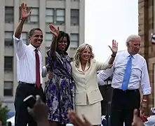 Les couples Obama et Biden en campagne, août 2008.