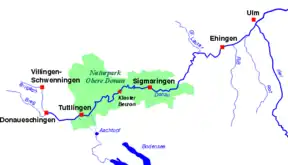 Localisation de la bifurcation souterraine, karstique, du Danube vers le Aachtopf.
