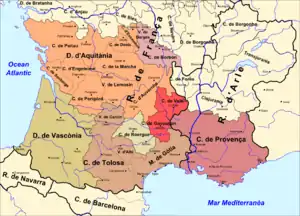 La Navarre affaiblie ne peut empêcher le duché de Vasconie de passer sous la domination du duché d'Aquitaine (1062, défaite de Bernard de Vasconie, cousin du roi de Navarre).