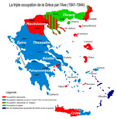 Schéma de l'occupation de la Grèce pendant la Seconde Guerre mondiale.