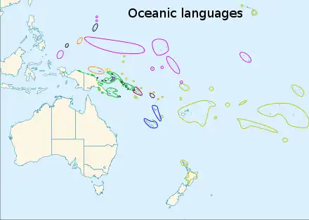 Carte en couleur figurant l'Australie, le sud-est de l'Asie et l'Océan Pacifique ouest.