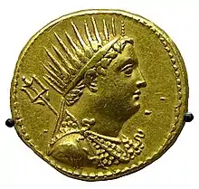 Ptolémée III sur un octodrachme d'or frappé sous Ptolémée IV (r. 221-205)