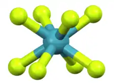 L'antiprisme carré de l'anion [XeF8]2− de la structure de l'octafluoroxénate(VI) de nitrosonium, (NO)2XeF8.