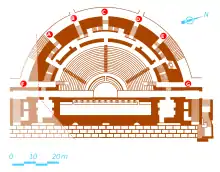 Plan de l'odéon antique de Lyon, avec son mur circulaire de soutien